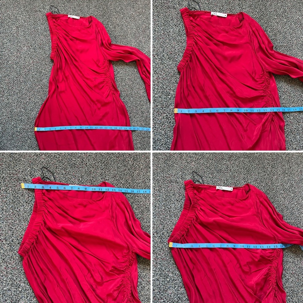 Maroon Red One Sleeve Shoulder Asymmetrical Midi Satin Formal Fancy Dress Sz L - Picture 9 of 16